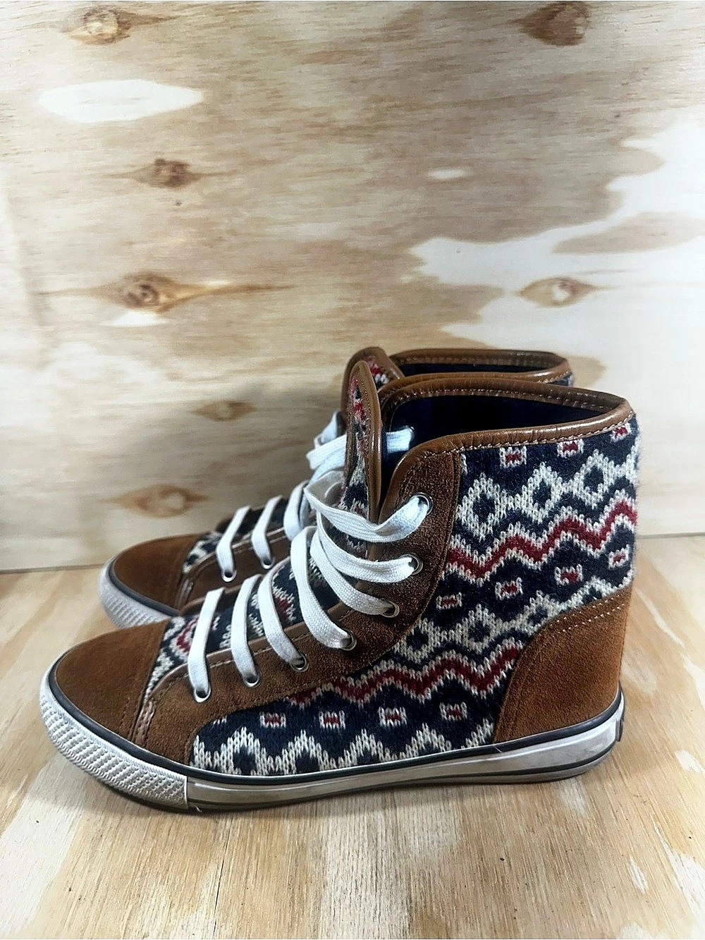 Tory Burch Fair Isle Geometric High-Top Sneakers Women’s Size 8
